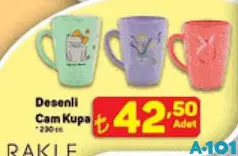 RAKLE DESENLİ CAM KUPA 230 CC